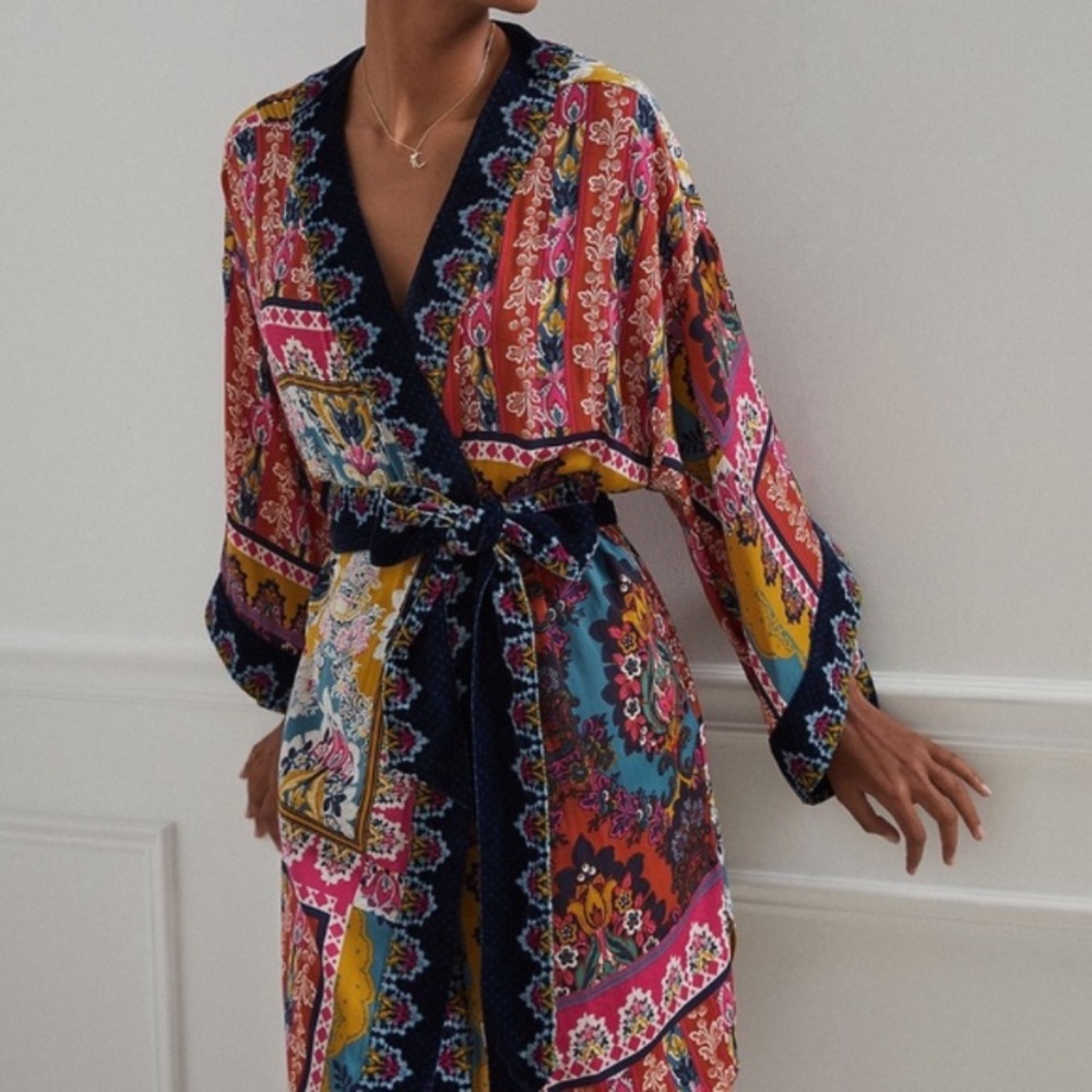 Zadie Velvet Robe Anthropologie Kimono Floral M/L